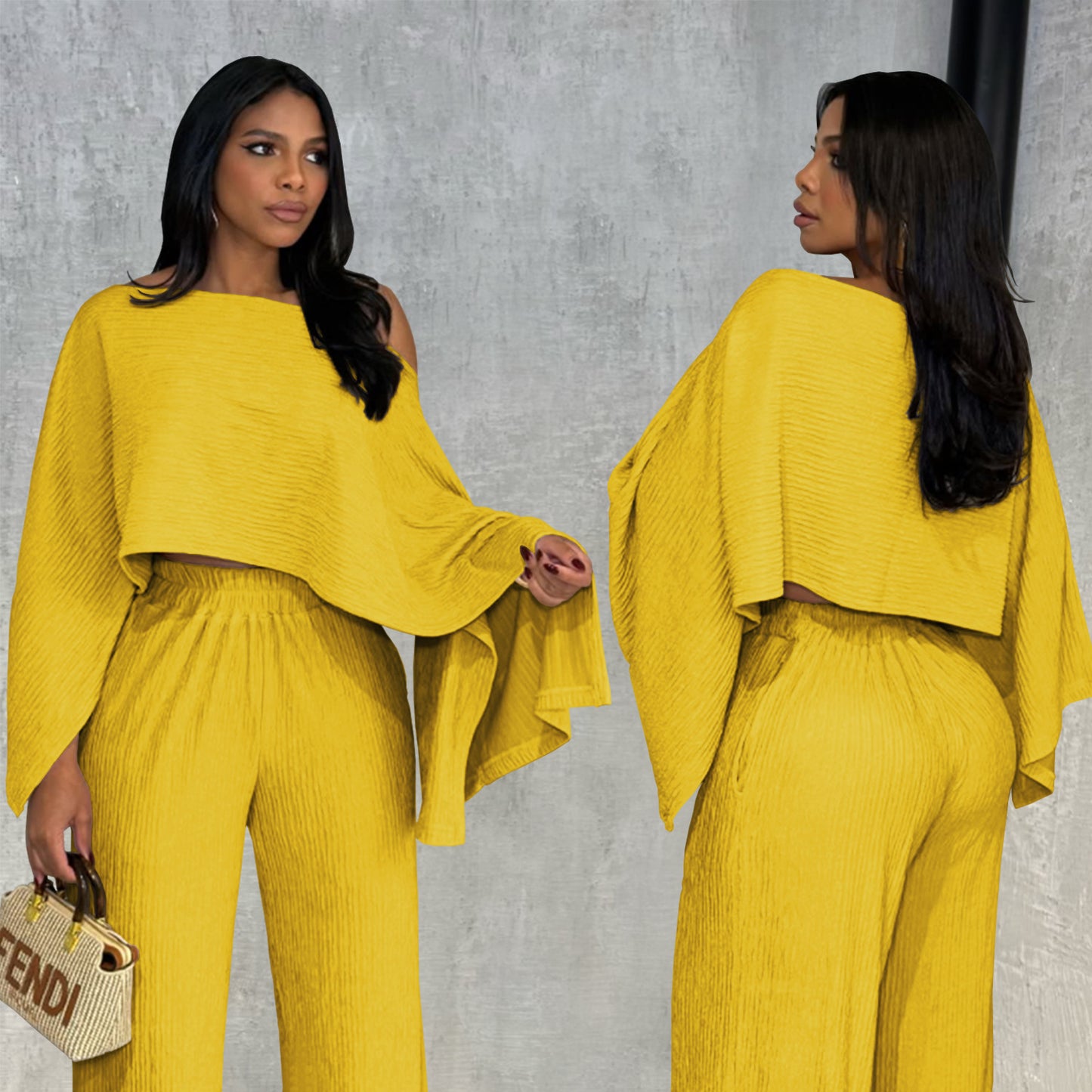 Casual Solid Color Top and Long Pants Two-Piece Set for Women