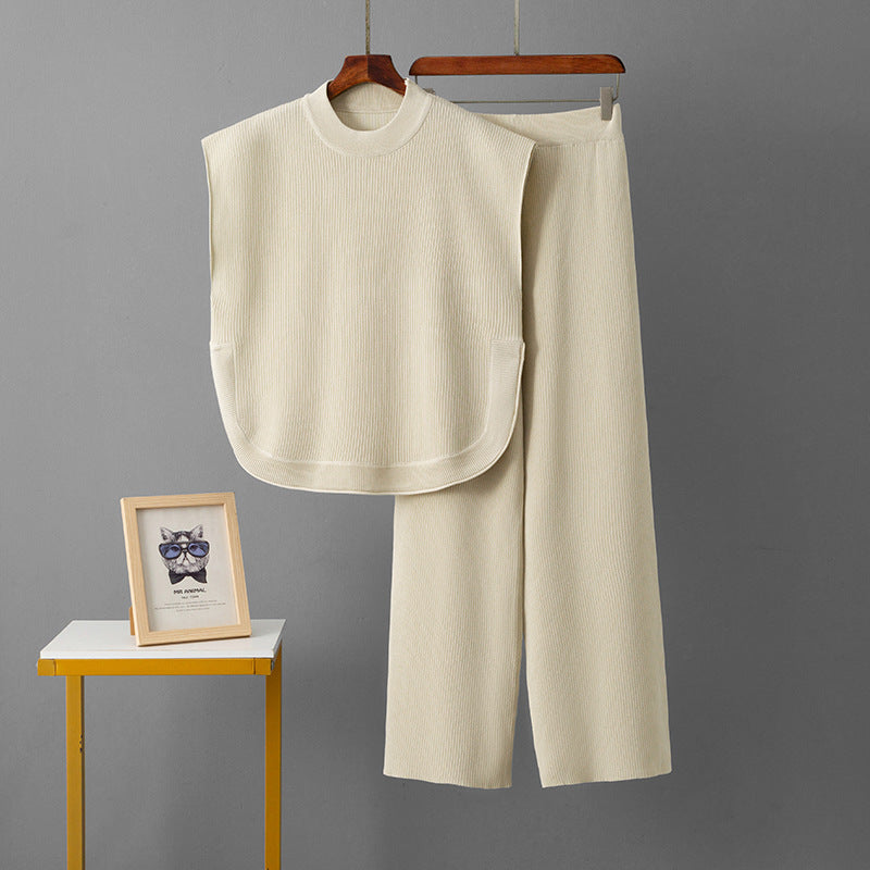 Loose sleeveless top wide leg pants two-piece set for women