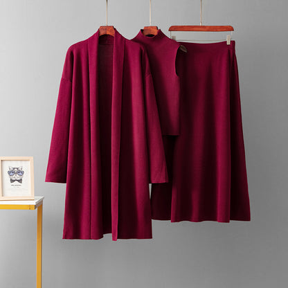 Three-Piece Set for Women Slimming Sweater Cardigan Dress Ensemble
