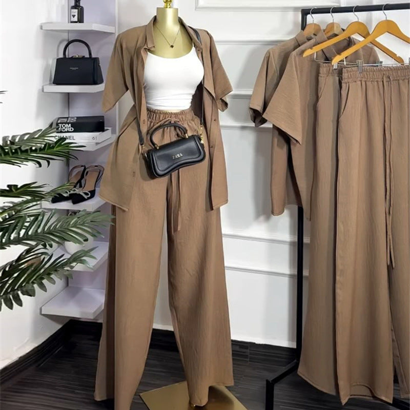 Collar loose short sleeved shirt and pants set