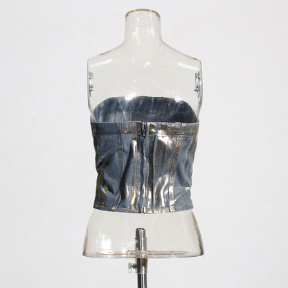 Denim short top for women
