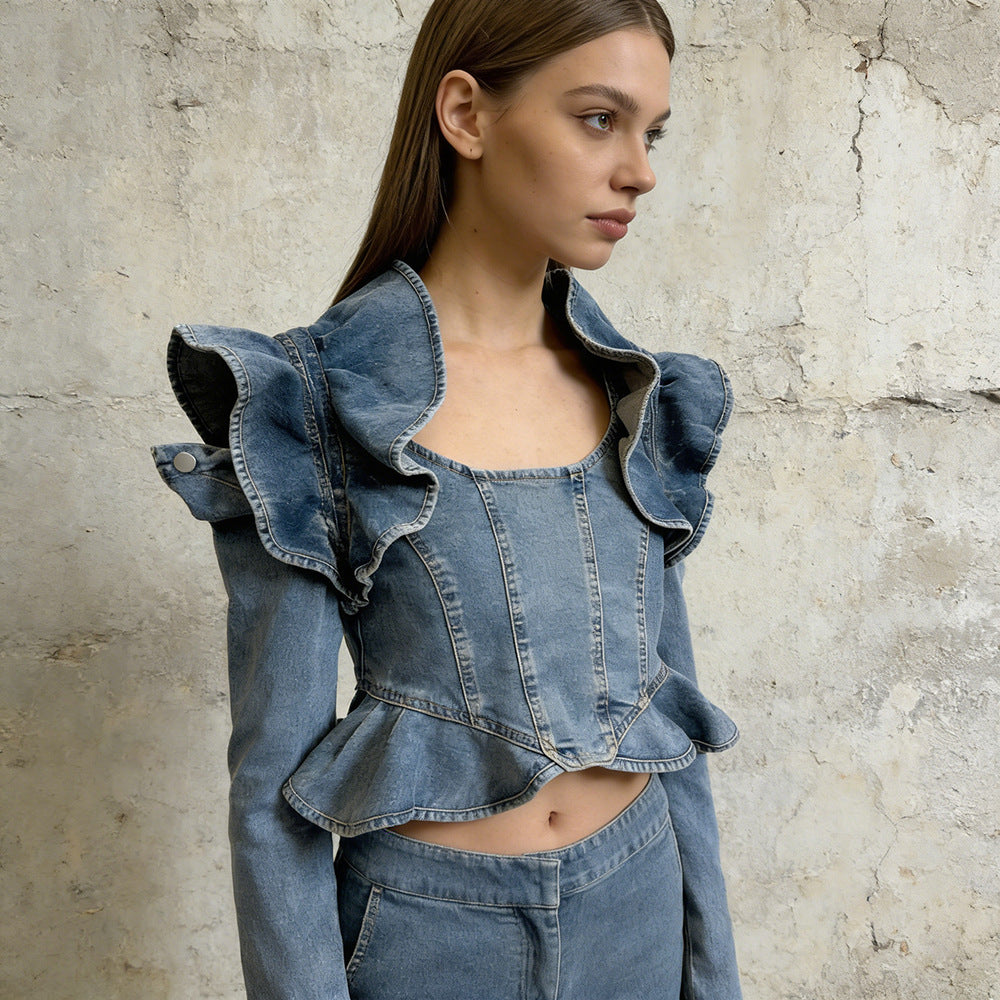 Ruffle denim jacket