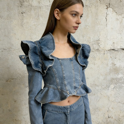 Ruffle denim jacket