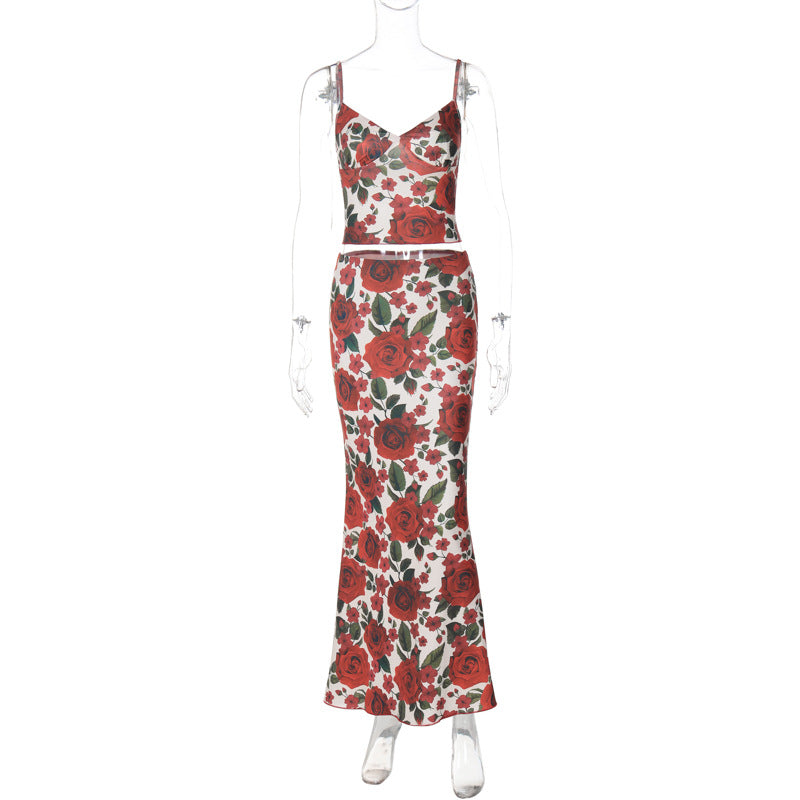 Print V-neck Mini Strapless Bodycon Long Dress Set for Women