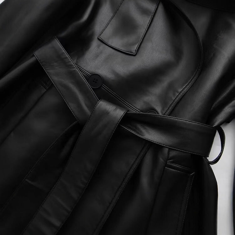 Imitation leather long windbreaker jacket