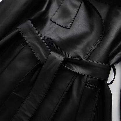 Imitation leather long windbreaker jacket