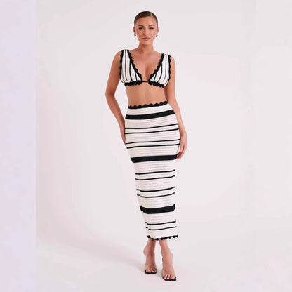 Women's Knitted Strap Camisole Top and Skirt Fashion Set