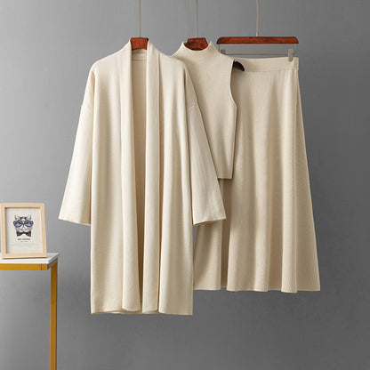 Three-Piece Set for Women Slimming Sweater Cardigan Dress Ensemble