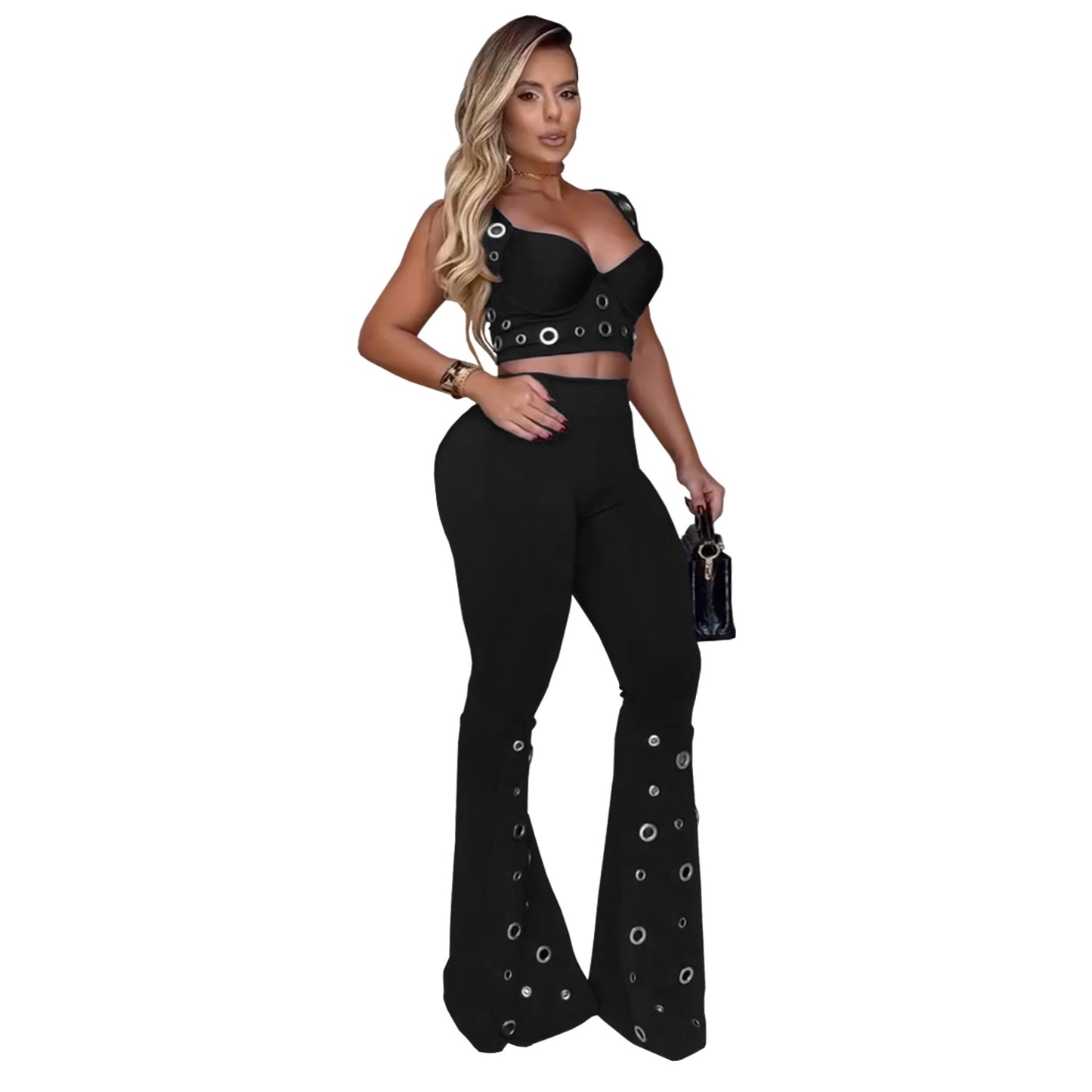 Women's Set - Elegant and Sexy Top with Wide-Leg Pants