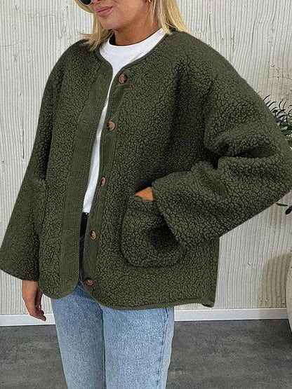 Winter coat long sleeved button down plush lambskin jacket jacket