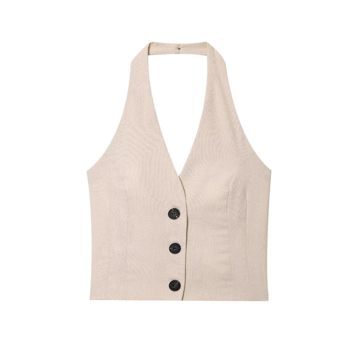 Women's Linen Halter Neck Top + Belted Midi Skirt Set