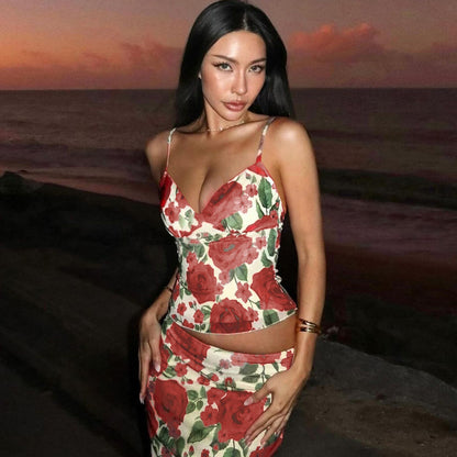 Print V-neck Mini Strapless Bodycon Long Dress Set for Women