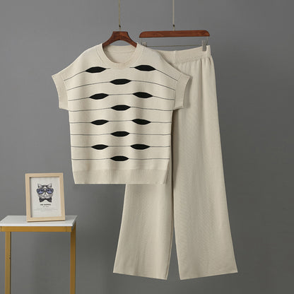 Round neck wide leg pants two-piece set