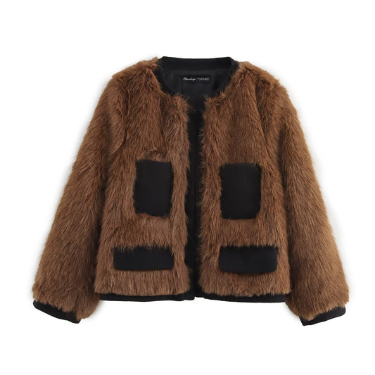Versatile faux fur effect long sleeved jacket