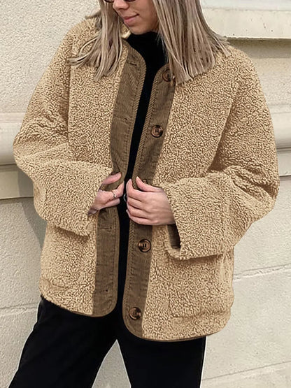 Winter coat long sleeved button down plush lambskin jacket jacket