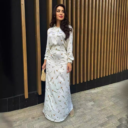 Suit Shirt and Skirt Set Women's Long Sleeve Printed Slim Dress