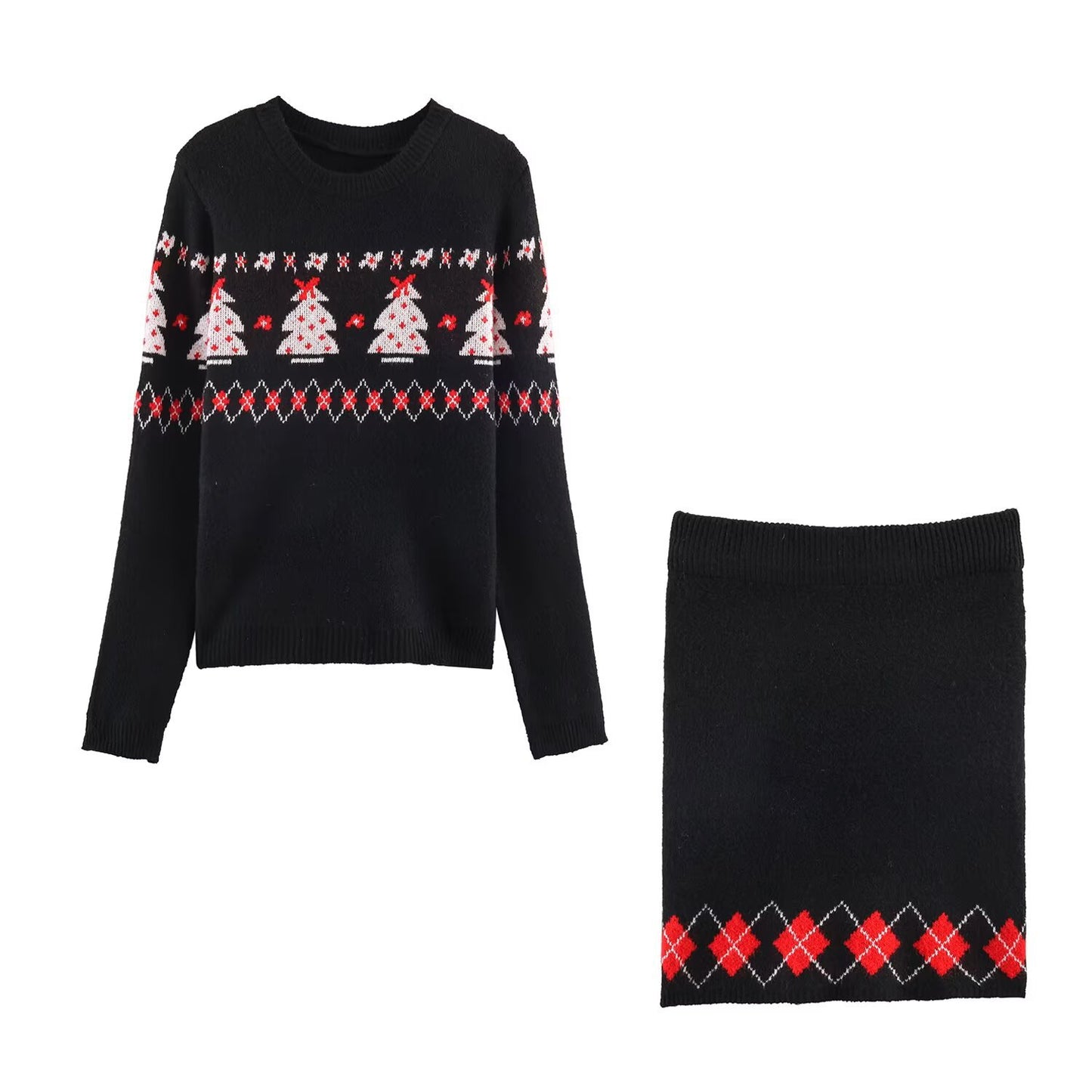 Jacquard sweater+Jacquard skirt set