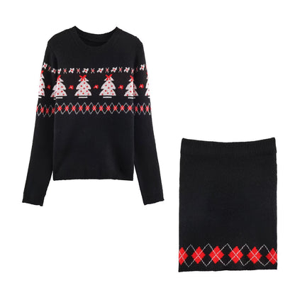 Jacquard sweater+Jacquard skirt set