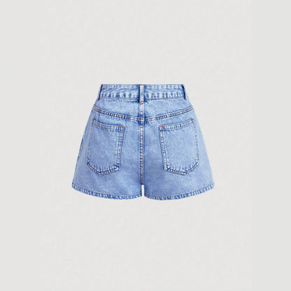 Embroidered denim shorts