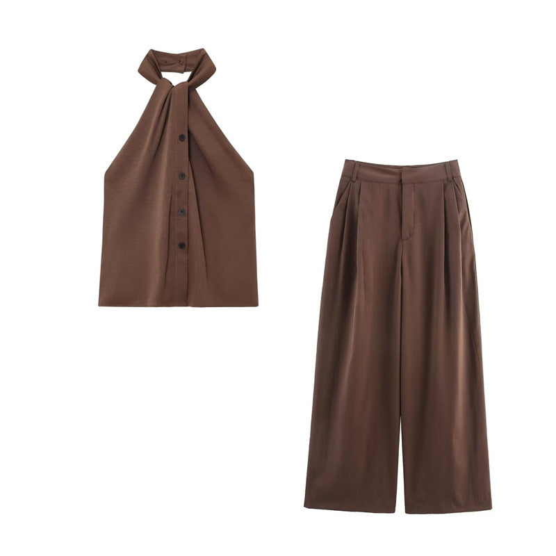 Elegant Off-the-Shoulder Top and Wide-Leg Pants Set with Style Design