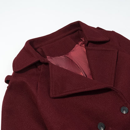 Long woolen coat with waistband and jacket