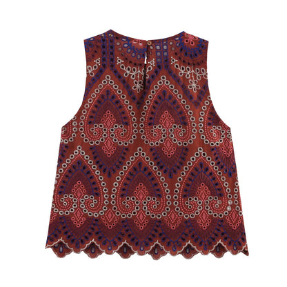 Hollow embroidery top+MIDI skirt set
