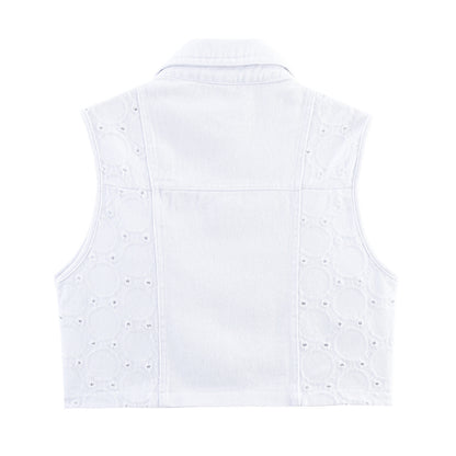Women's Hollow-out Embroidered Vest Top + Shorts + Long Pants Set