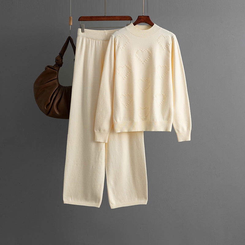 Half high neck sweater+long pants two-piece set