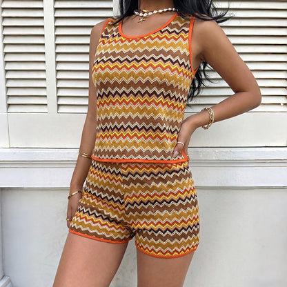 Wave patterned vest and shorts set