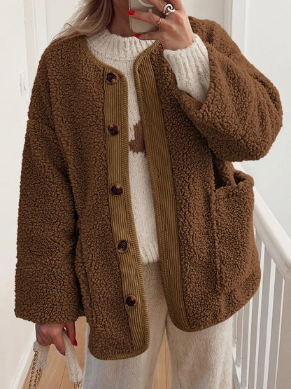 Winter coat long sleeved button down plush lambskin jacket jacket