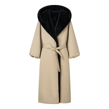 Long woolen hooded cotton jacket