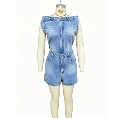 Sleeveless denim jumpsuit