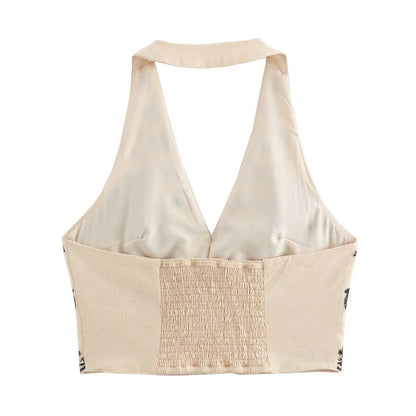 Women's Embroidered Halter Neck Short Top and Mini Skirt Set
