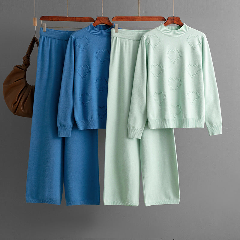 Half high neck sweater+long pants two-piece set