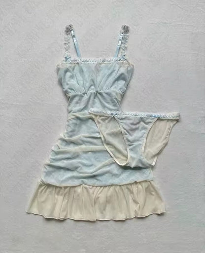 Spliced Lace Summer Waist-cinching Slimming Strapless Dress and Panty Set