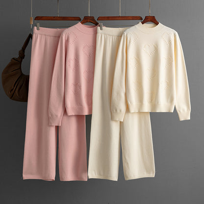 Half high neck sweater+long pants two-piece set