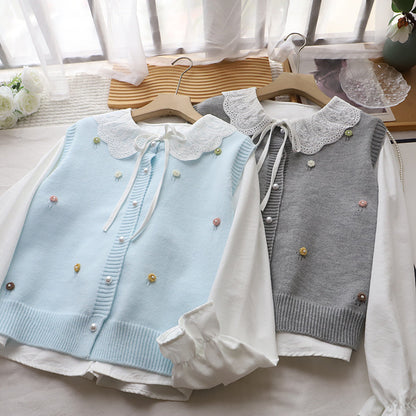 Two-piece Set for Women: Shirt + Knitted Vest, Fashionable and Youthful Look
