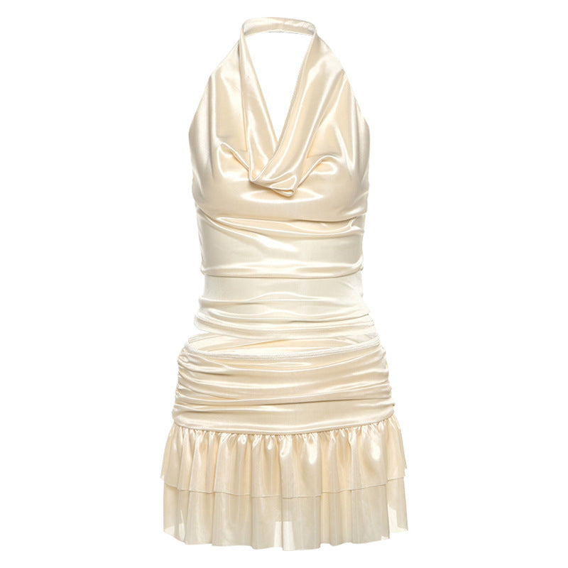 Solid color halter top high waisted skirt set for women