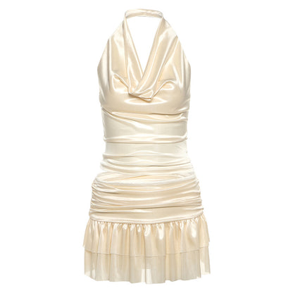 Solid color halter top high waisted skirt set for women