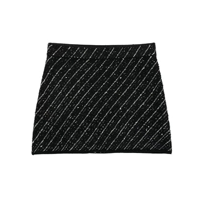 Splicing long sleeved knitted jacket+knitted skirt