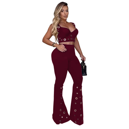 Women's Set - Elegant and Sexy Top with Wide-Leg Pants