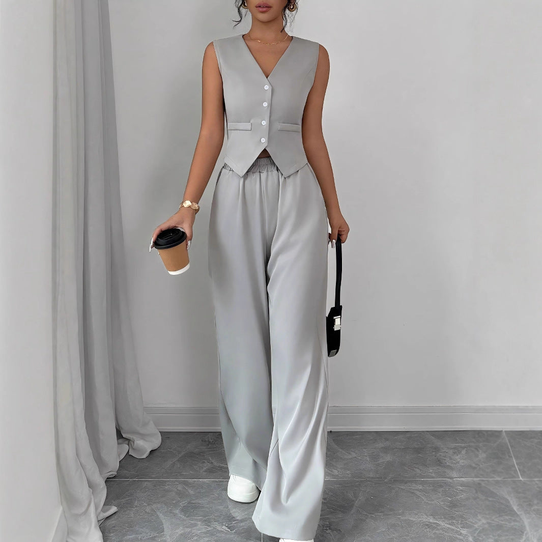 Buttonless sleeveless vest pants set