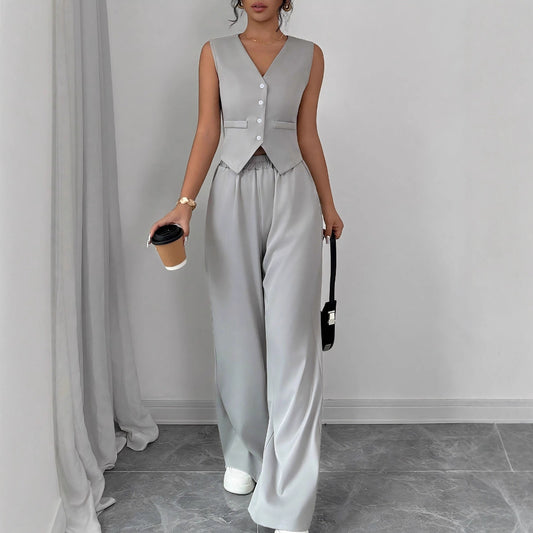 Buttonless sleeveless vest pants set