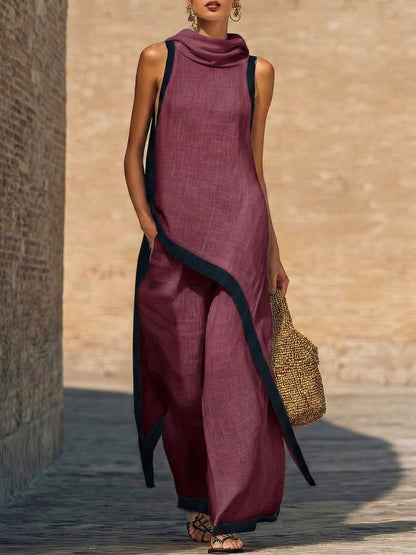 Cut Elegant Hooded Sleeveless Set