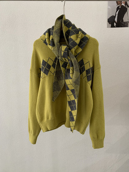 Style Vintage Plaid Shawl Knit Set Women's Lazy Style Top