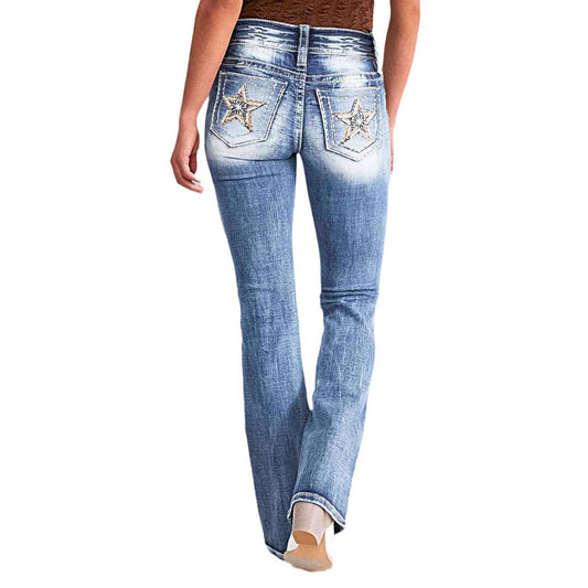 Star Embroidered Bootcut Jeans