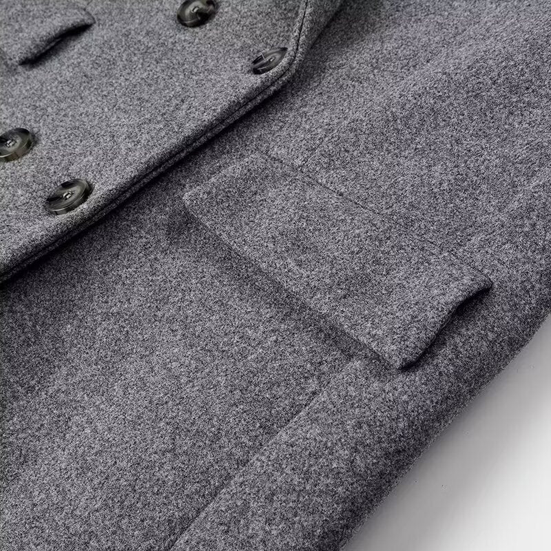 Button long woolen jacket