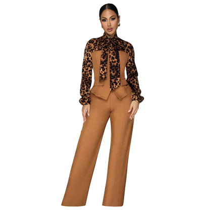 Women's leopard print collar shirt set
