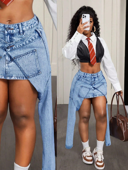 Irregular denim skirt