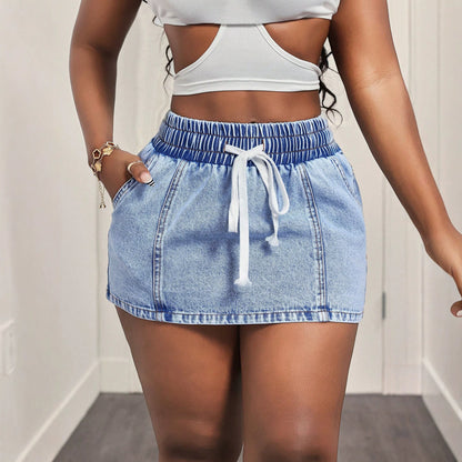 Elastic waisted denim skirt